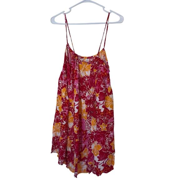 NWT Roxy Women’s Evening Breeze Printed Mini Dress Hilo Hibiscus Size L Tropical - Picture 1 of 8